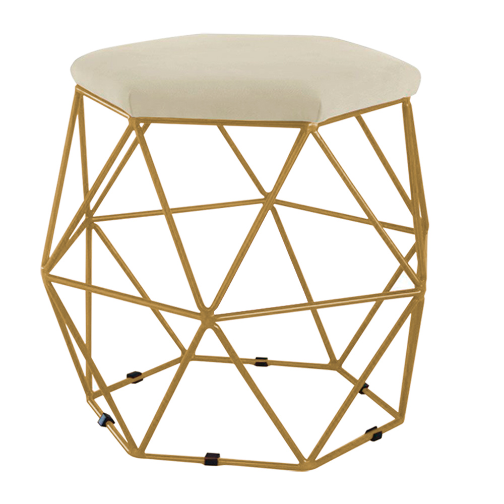 Puff Decorativo para Sala de Estar Luana Veludo Bege - Montanaris Decor