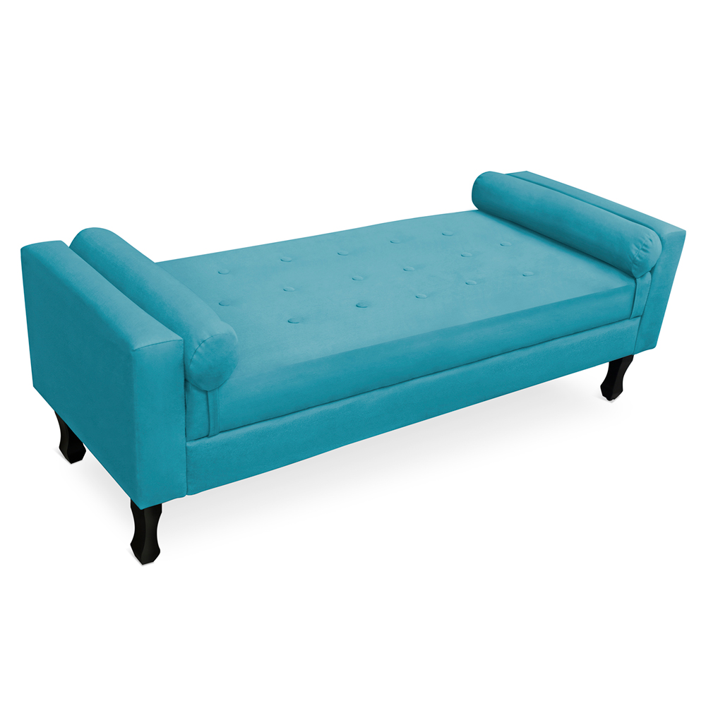 Recamier Baú Namoradeira 100cm Felix Suede Azul Turquesa - Montanaris Decor