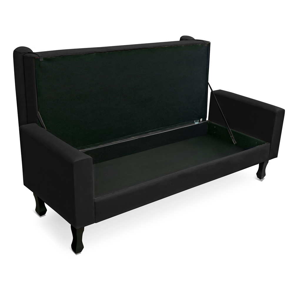 Recamier Baú Namoradeira 100cm Felix Suede Preto - Montanaris Decor