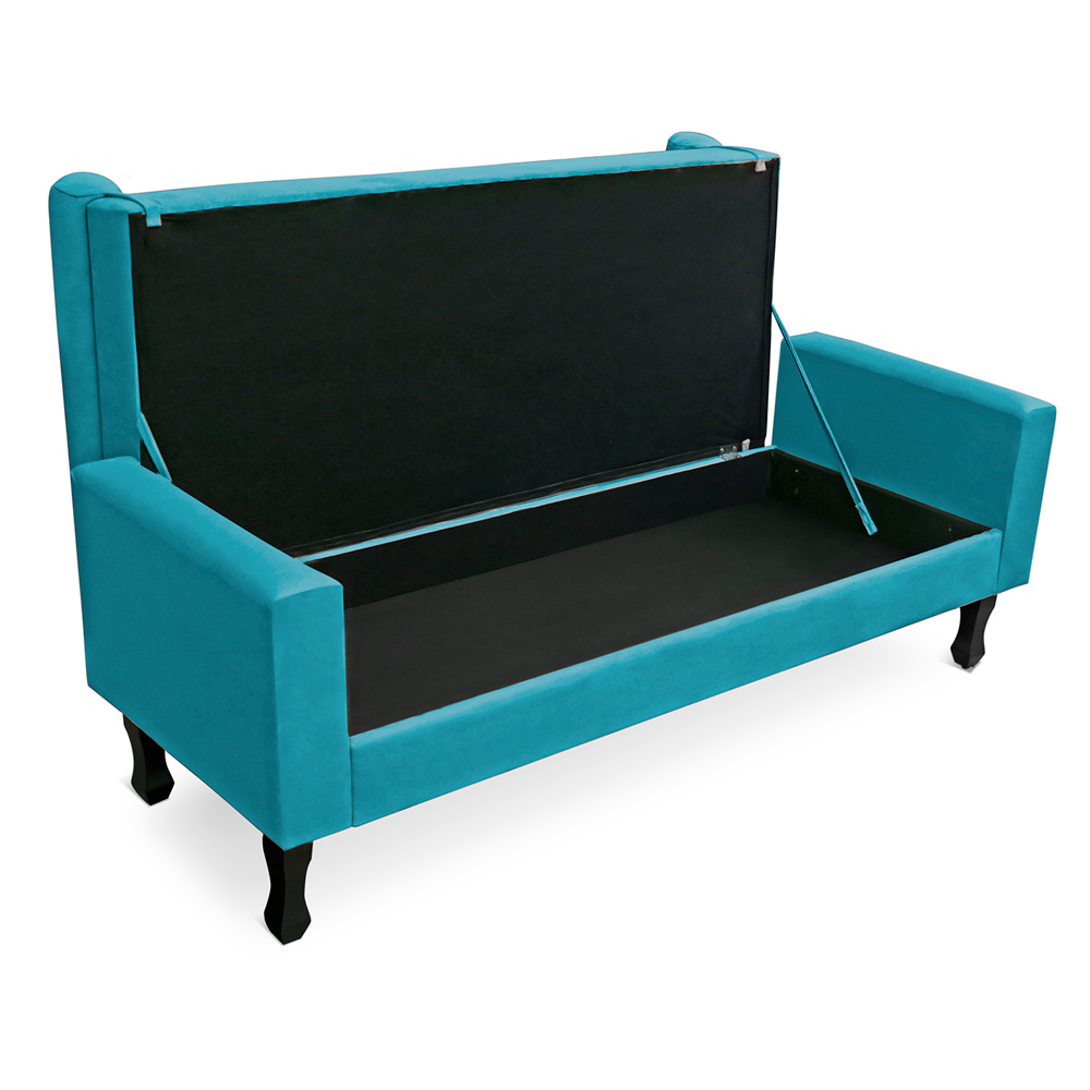 Recamier Baú Namoradeira 140cm Felix Suede Azul Turquesa - Montanaris Decor