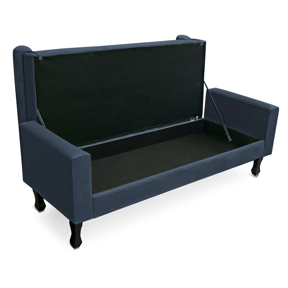 Recamier Baú Namoradeira 90cm Felix Suede Azul Marinho - Montanaris Decor