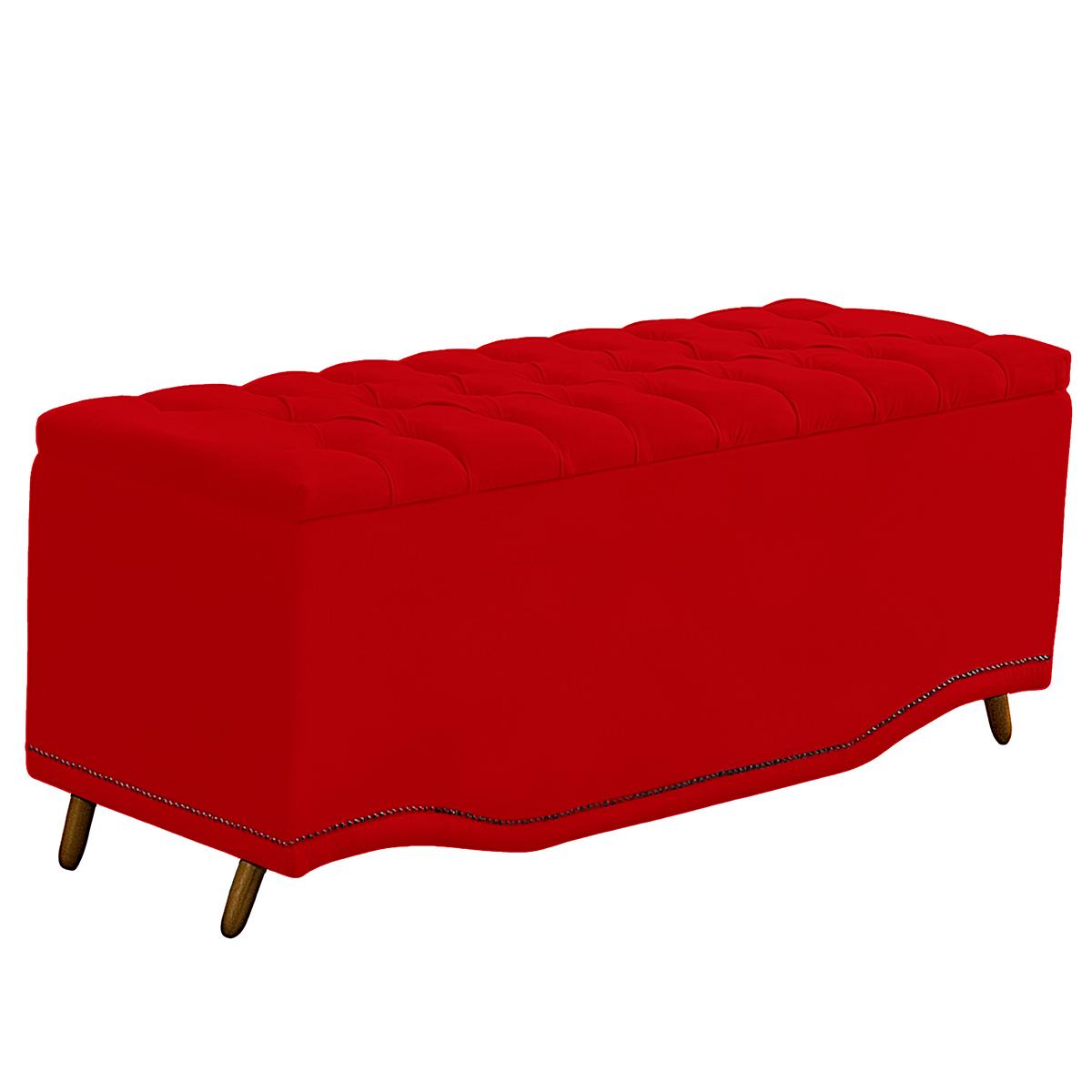 Recamier Calçadeira Baú Belize Solteiro 90cm Veludo Vermelho - Montanaris Decor
