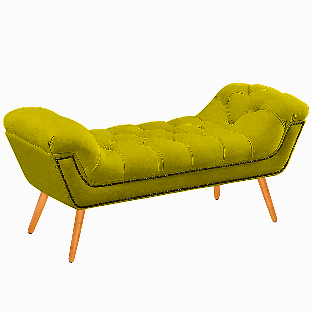 Recamier Calçadeira Casal 140cm Ayla Veludo Amarelo - Montanaris Decor