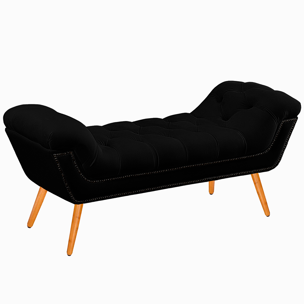 Recamier Calçadeira Casal 140cm Ayla Veludo Preto - Montanaris Decor