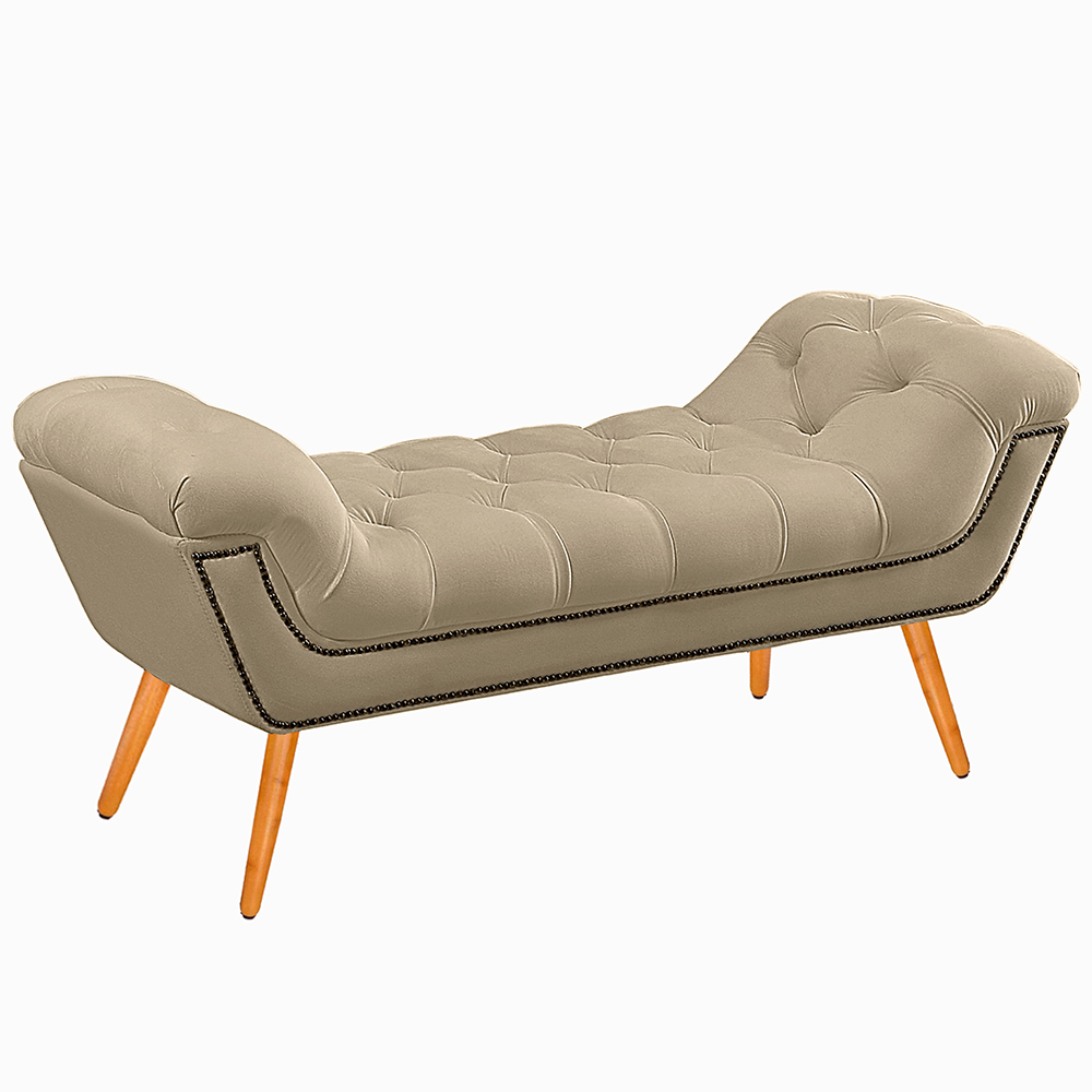 Recamier Calçadeira Casal King 195cm Ayla Veludo Bege  - Montanaris Decor
