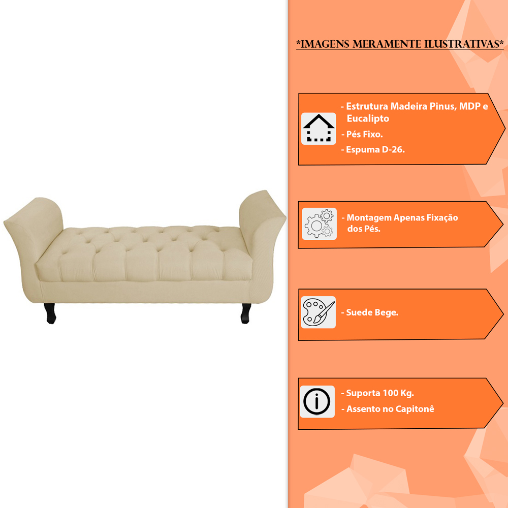 Recamier Grecia Decorativa 100cm Suede Bege - Montanaris Decor