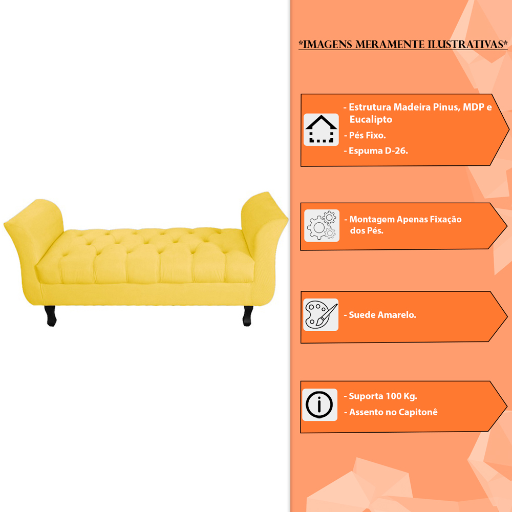 Recamier Grecia Decorativa 140cm Suede Amarelo - Montanaris Decor