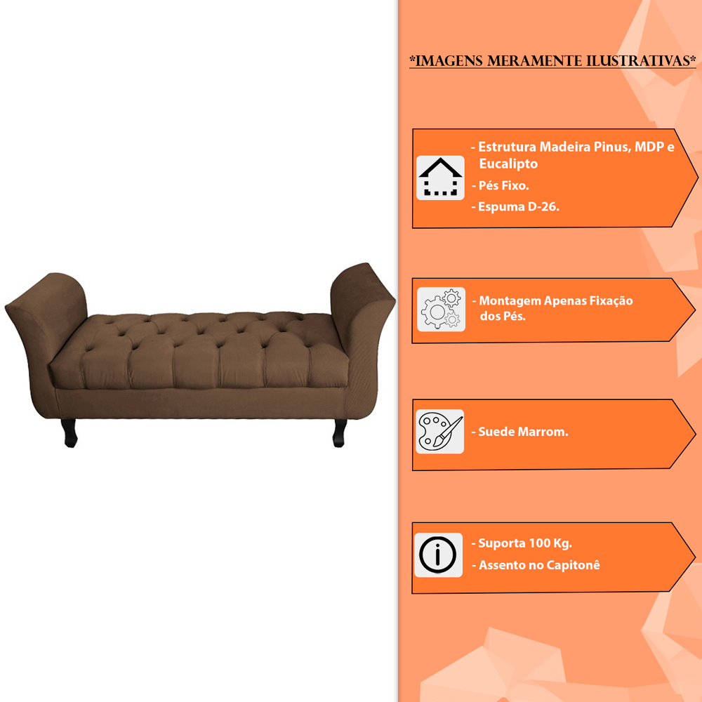 Recamier Grecia Decorativa 140cm Suede Marrom - Montanaris Decor