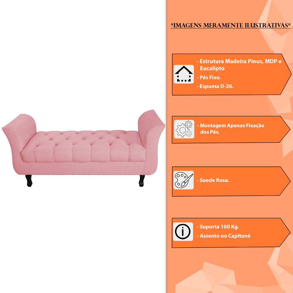 Recamier Grecia Decorativa 90cm Suede Rosa - Montanaris Decor