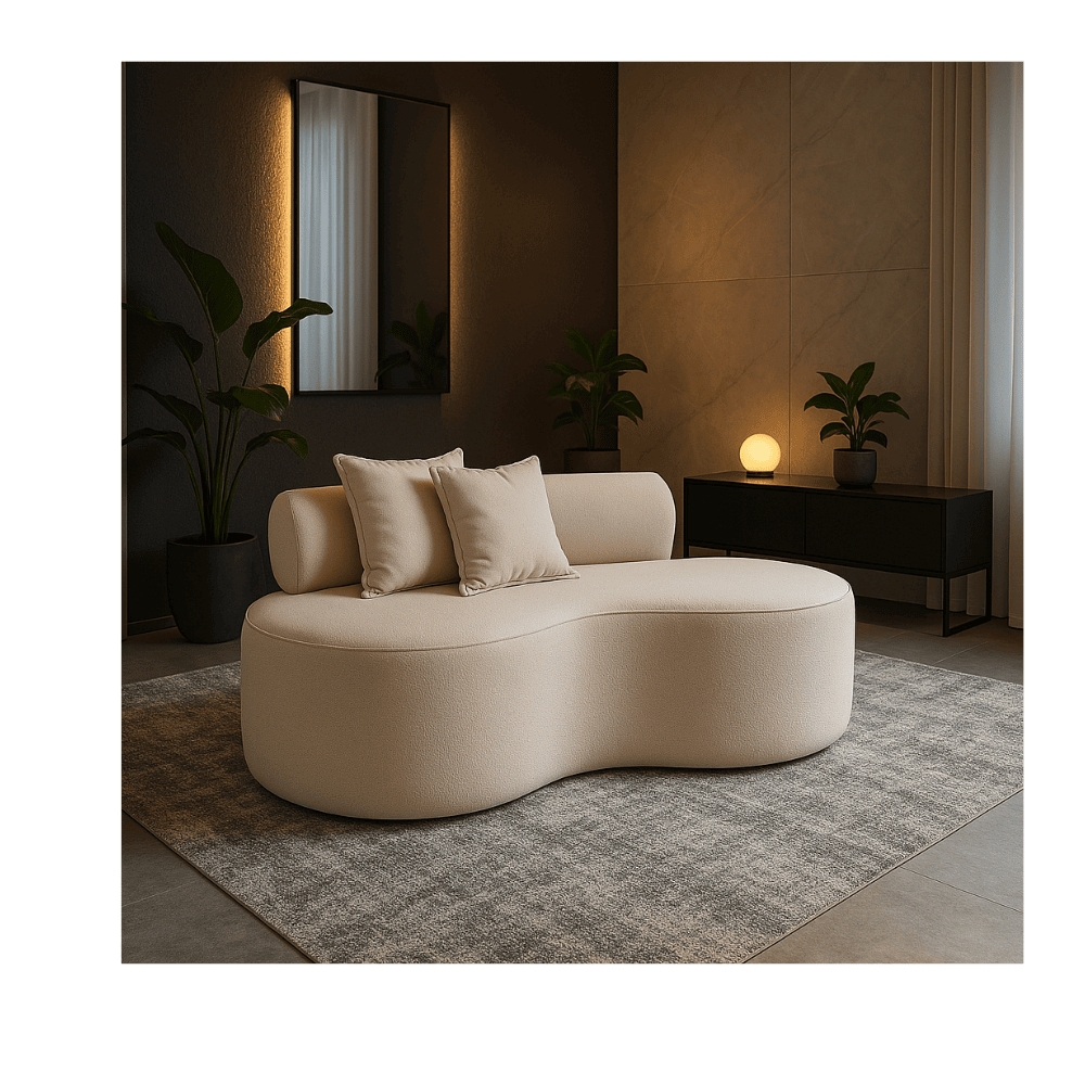 Sofá  Decorativo Curvo Orgânico Nature Gaia Boucle Bege - Montanaris Decor