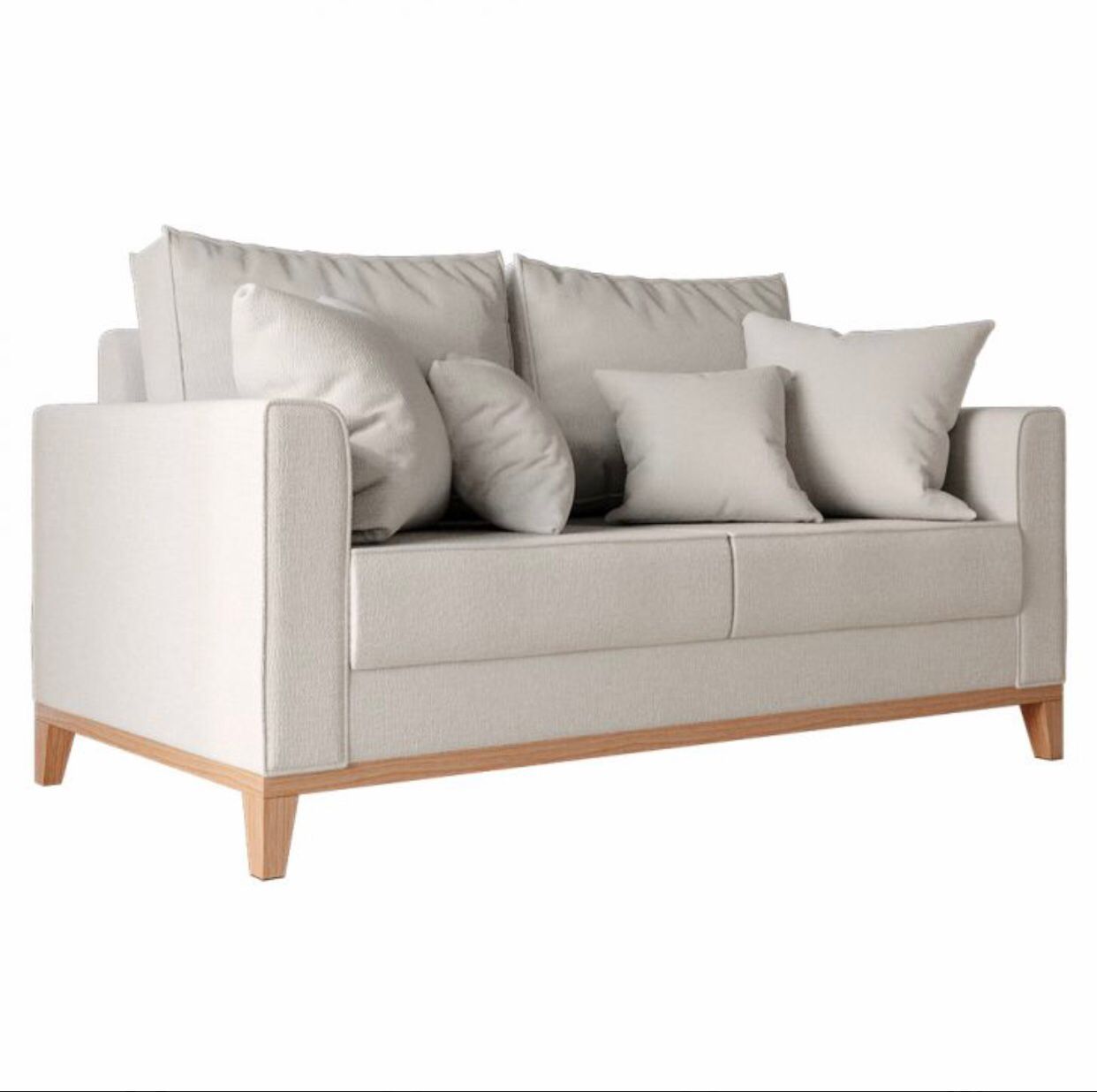 Sofá 2 Lugares Decorativo 1,80cm Beni Base Madeira Linho Bege - Montanaris Decor