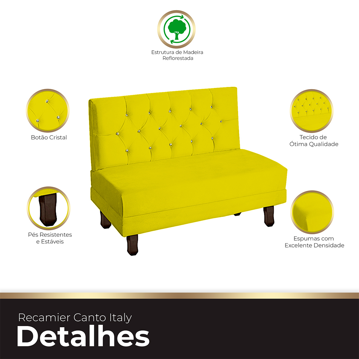 Sofá Canto Italy Veludo Amarelo - Montanaris Decor