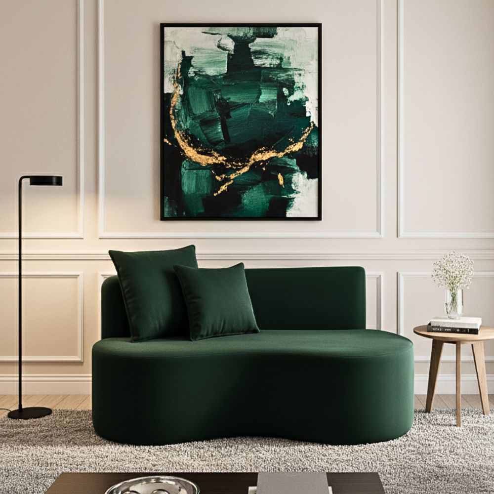 Sofá Decorativo Curvo Orgânico Nature Gaia Suede Verde - Montanaris Decor