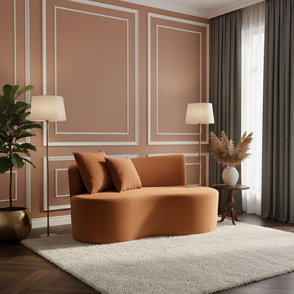 Sofá Decorativo Curvo Orgânico Nature Gaia Veludo Terracota - Montanaris Decor