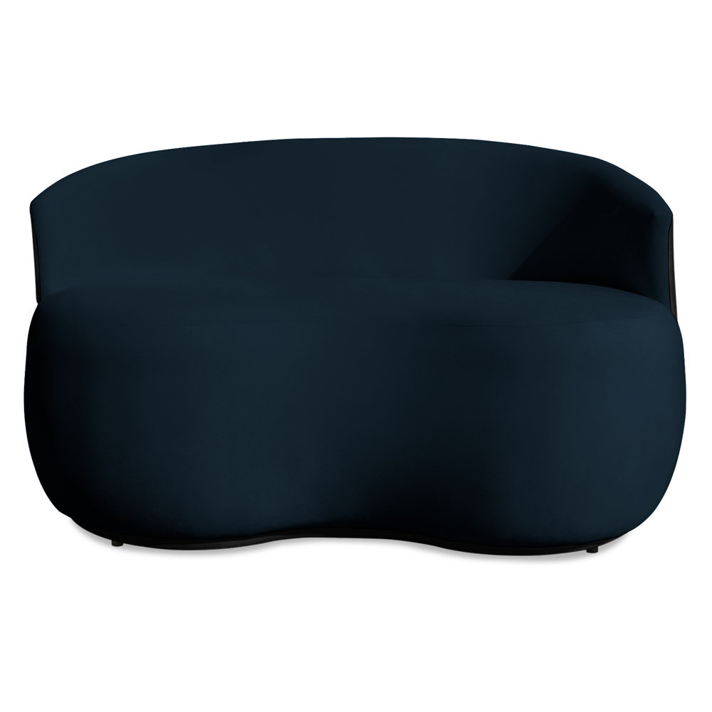 Sofá Namoradeira 2 Lugares Decorativa Lara Veludo Azul Marinho/PU Preto - Montanaris Decor
