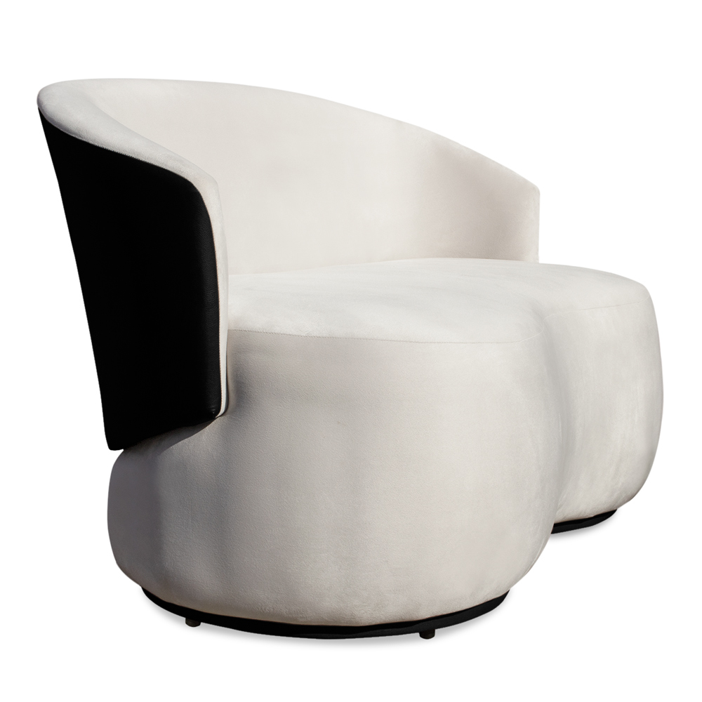 Sofá Namoradeira 2 Lugares Decorativa Lara Veludo Bege/PU Preto - Montanaris Decor