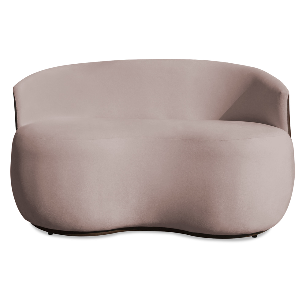 Sofá Namoradeira 2 Lugares Decorativa Lara Veludo Rosê/PU Marrom - Montanaris Decor