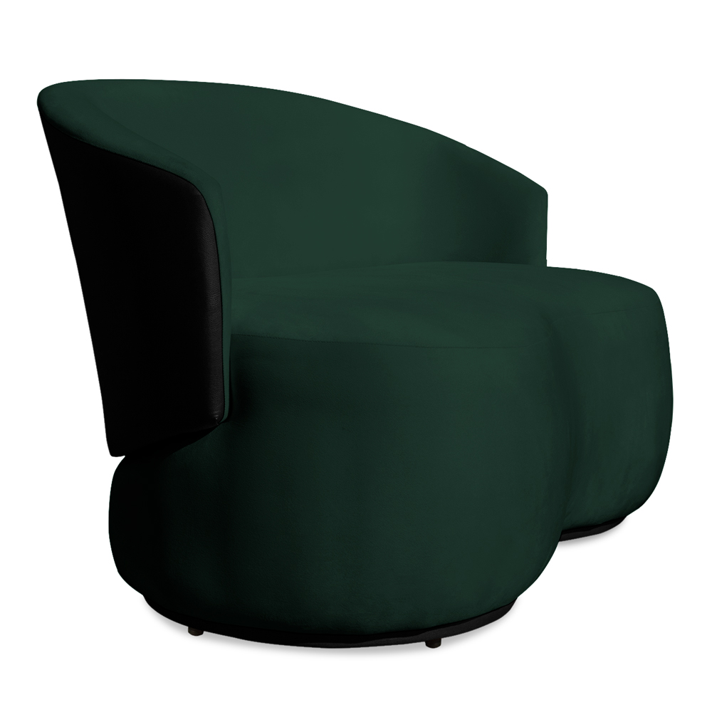 Sofá Namoradeira 2 Lugares Decorativa Lara Veludo Verde/PU Preto - Montanaris Decor