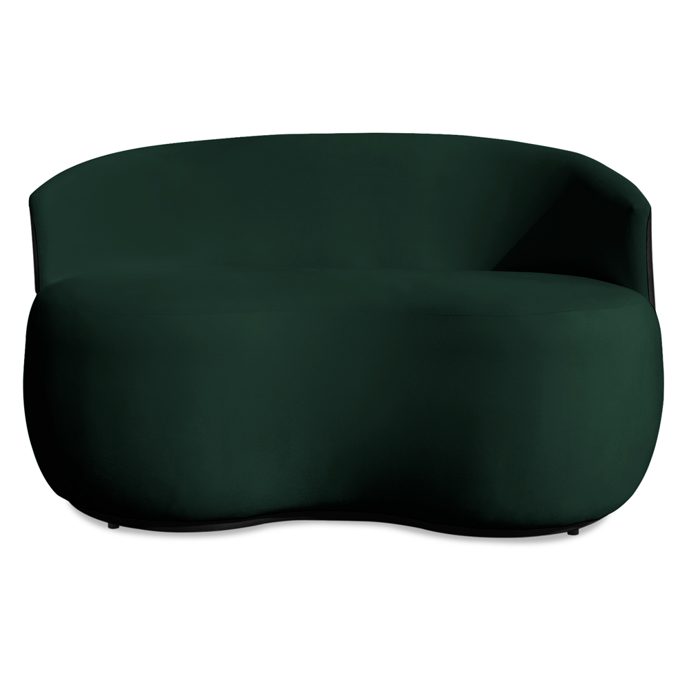 Sofá Namoradeira 2 Lugares Decorativa Lara Veludo Verde/PU Preto - Montanaris Decor