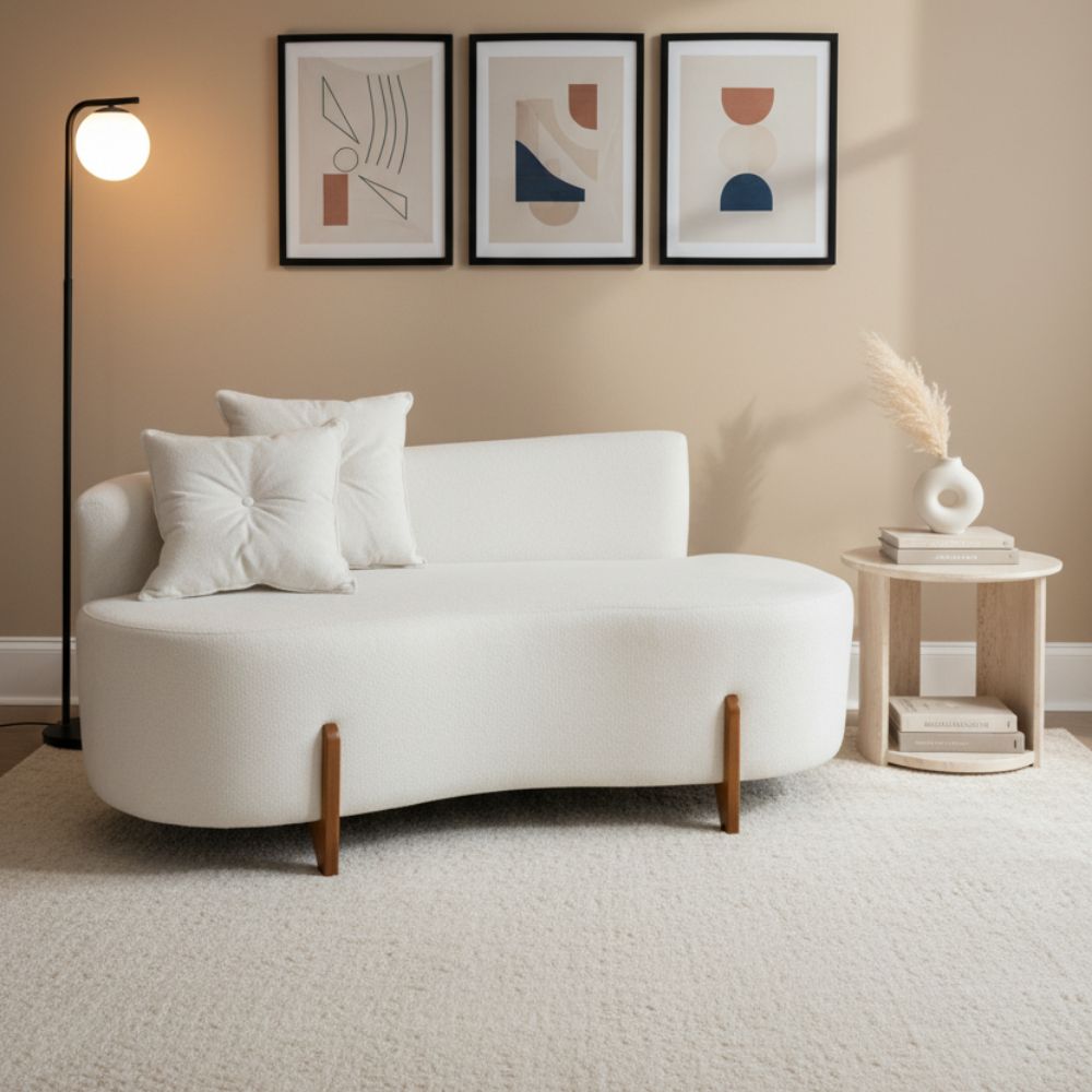 Sofá Orgânico 2 Lugares C/2 Almofadas Curvo Sala Recepção Luna Boucle Branco - Montanaris Decor