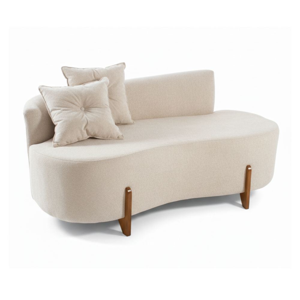 Sofá Orgânico 2 Lugares C/2 Almofadas Curvo Sala Recepção Luna Boucle Pés de Madeira - Montanaris Decor