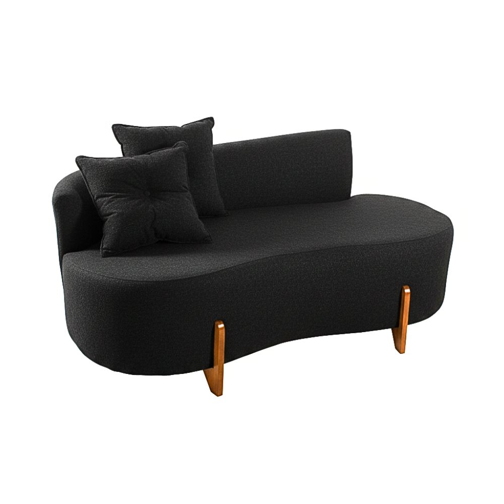 Sofá Orgânico 2 Lugares C/2 Almofadas Curvo Sala Recepção Luna Boucle Preto - Montanaris Decor