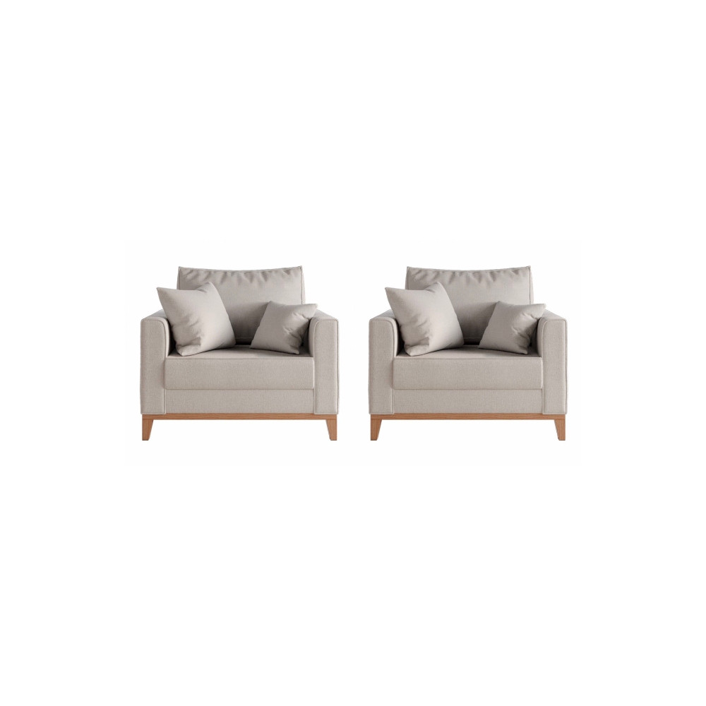 kIt 2 Poltronas Decorativa Sala Estar Beni Pés Madeira Linho Bege - Montanaris Decor