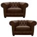 Kit 2 Poltronas Chesterfield com Pés Madeira Couro Capucino - Mempra