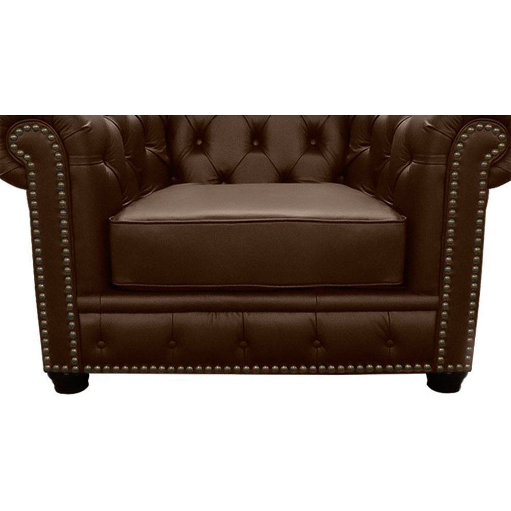 Kit 2 Poltronas Chesterfield com Pés Madeira Couro Capucino - Mempra