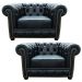 Kit 2 Poltronas Chesterfield com Pés Madeira Couro Preto - Mempra