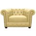 Poltrona Chesterfield com Pés Madeira Couro Bege - Mempra
