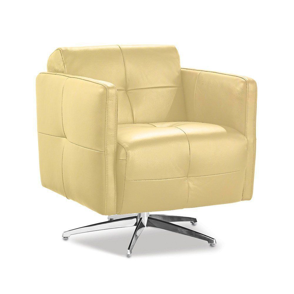 Poltrona Decorativa Astúria Base Giratória Couro Bege - Mempra
