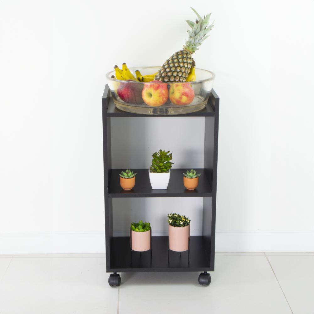 Armário Organizador Móvel Multiuso Preto com Rodinhas 40cm