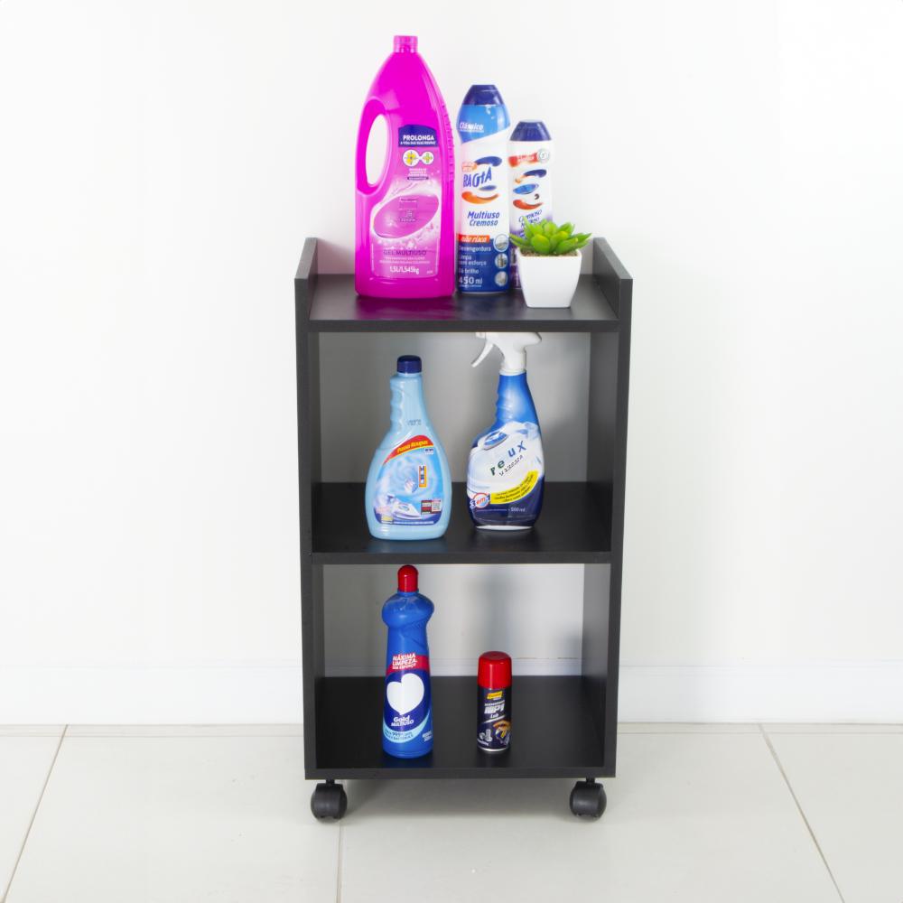 Armário Organizador Móvel Multiuso Preto com Rodinhas 40cm