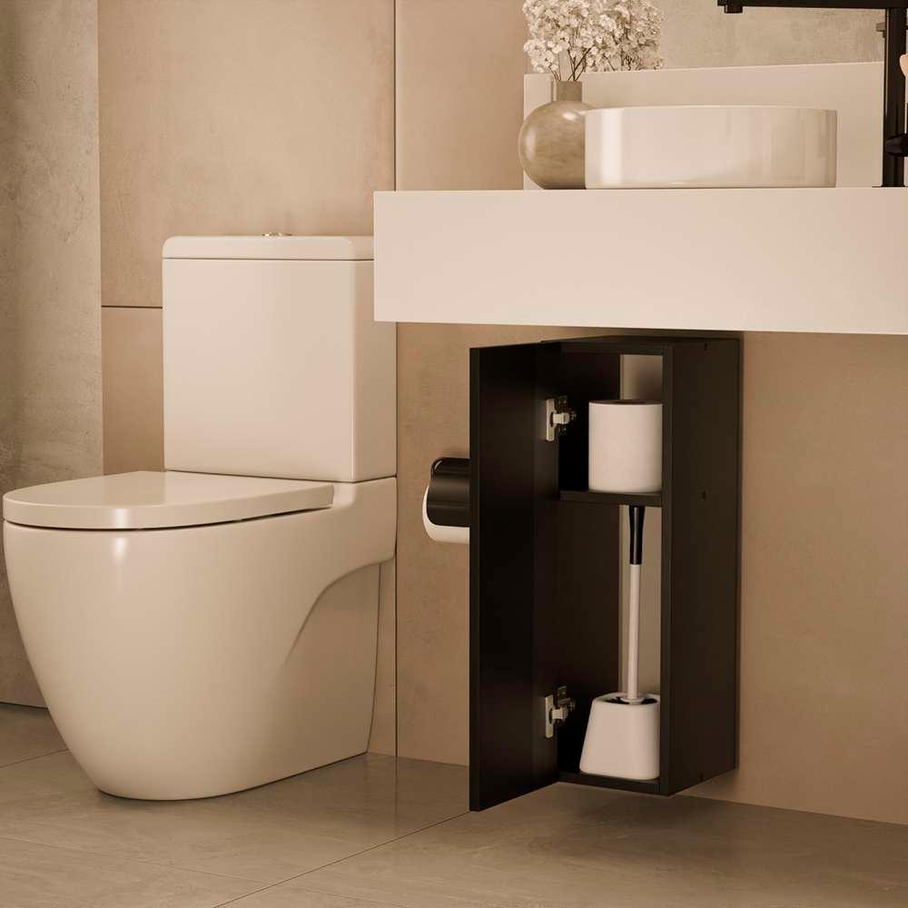 Armário Organizador Multiuso Preto com Porta para Banheiro