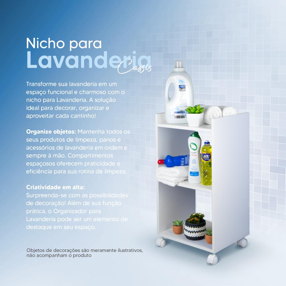Armário Organizador Multiuso para Lavanderia Branco com Rodízio 40cm