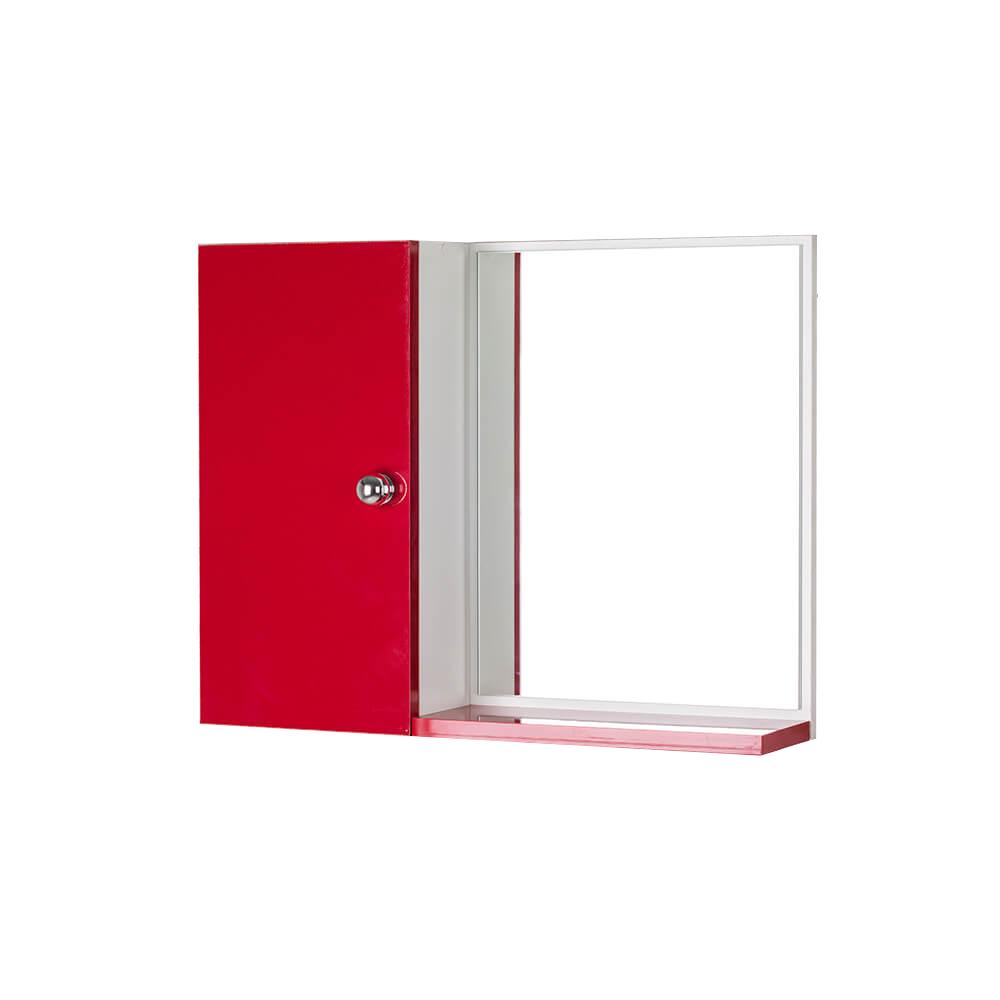 Armário Para Banheiro Com Espelho Cor Branco e Vermelho