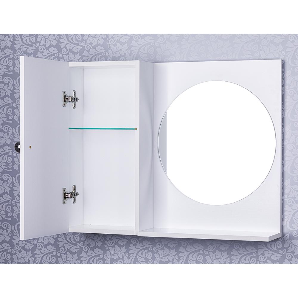 Armário Para Banheiro Com Espelho Redondo cor Branco Com Porta Que Fecha Suave