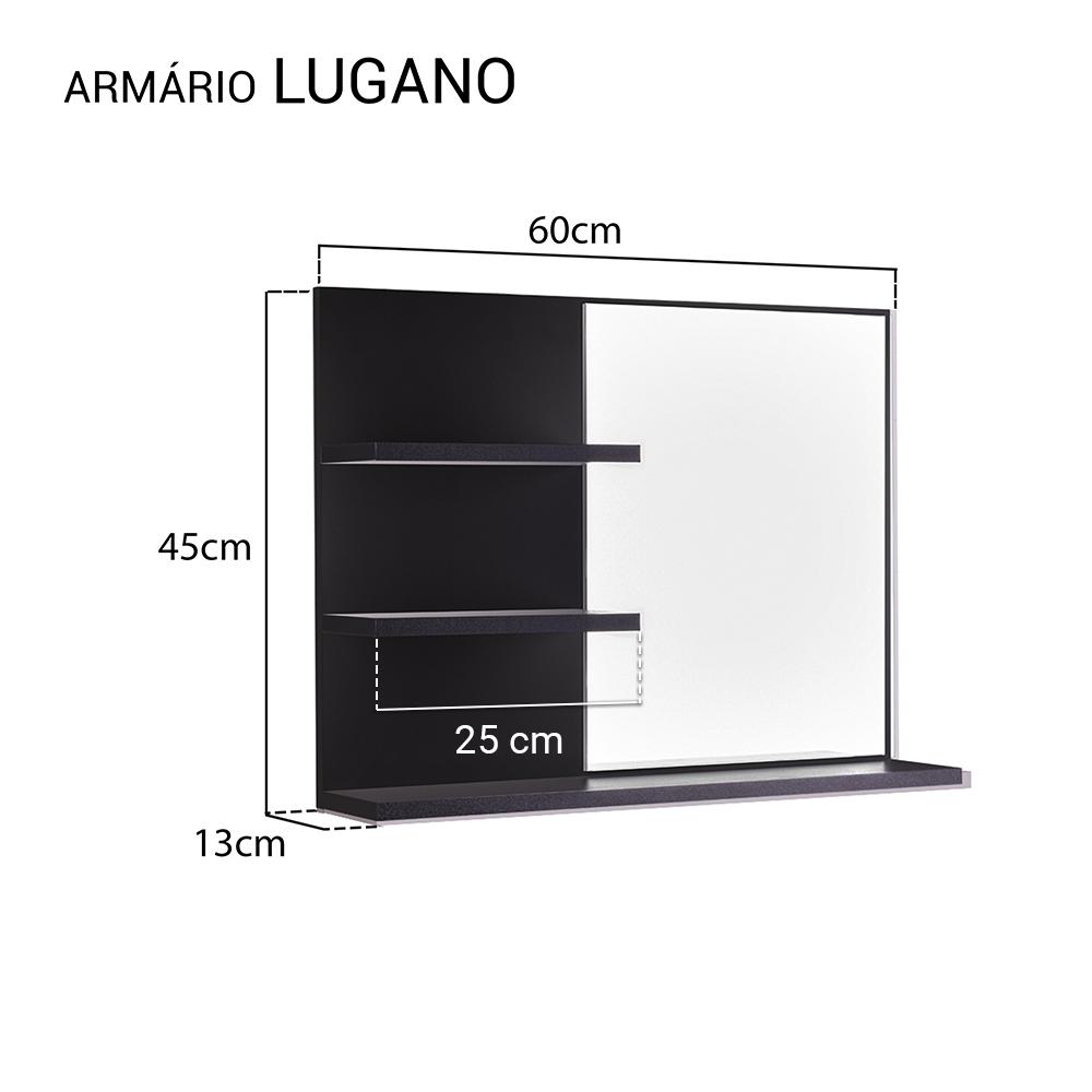 Armário Para Banheiro com Espelho Lugano 60 x 45cm - Preto