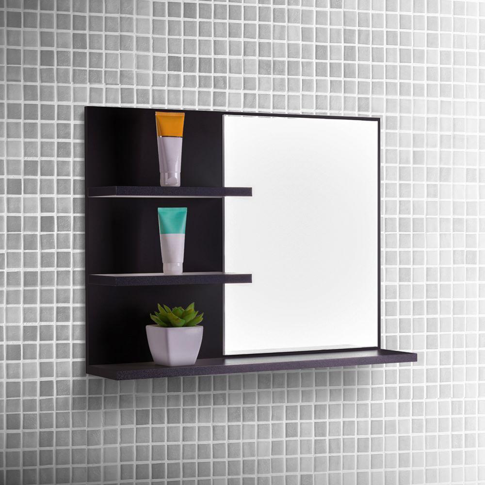 Armário Para Banheiro com Espelho Lugano 60 x 45cm - Preto