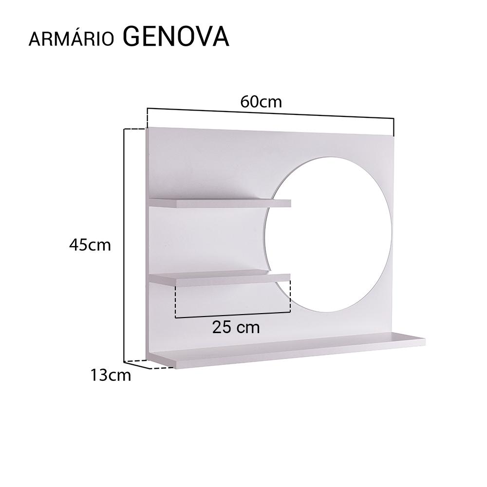 Armário Para Banheiro com Espelho Redondo Genova Branco 60 x 45cm