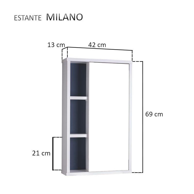 Armário com Espelho para Banheiro Milano Branco e Azul Marinho