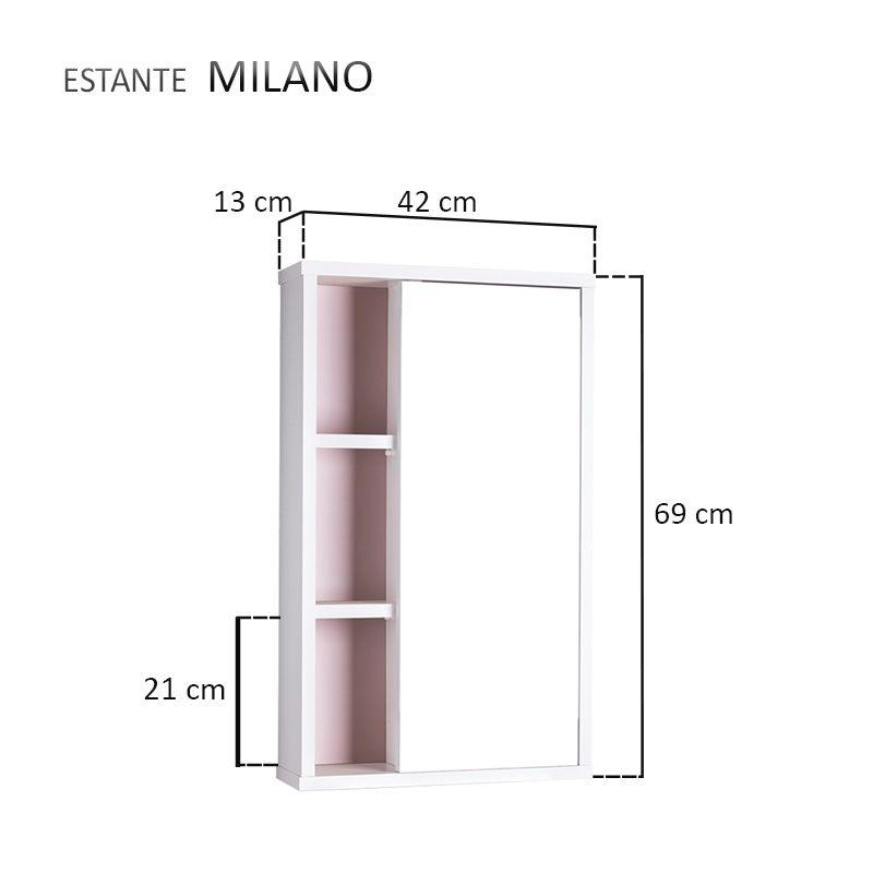 Armário com Espelho para Banheiro Milano Branco e Rosa Claro