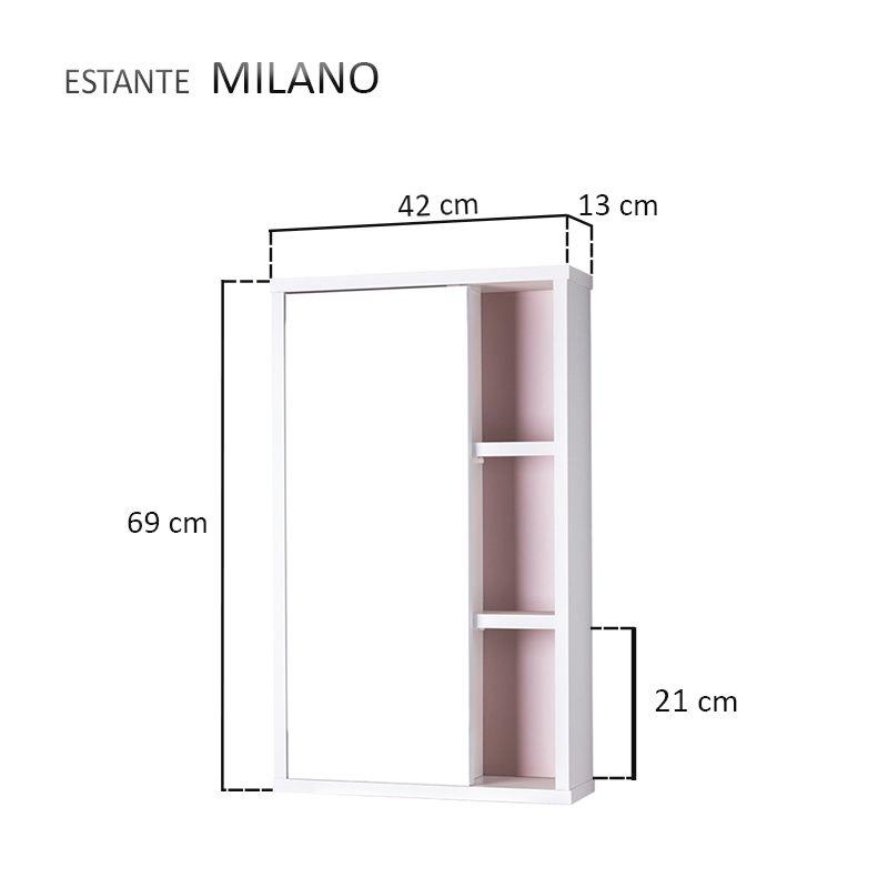 Armário com Espelho para Banheiro Milano Branco e Rosa Claro