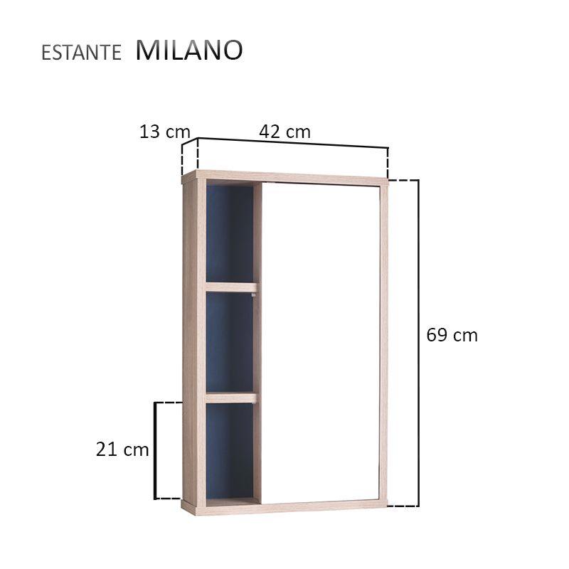 Armário com Espelho para Banheiro Milano Carvalho e Azul Marinho
