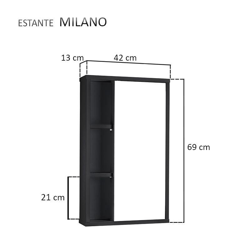 Armário com Espelho para Banheiro Milano Preto