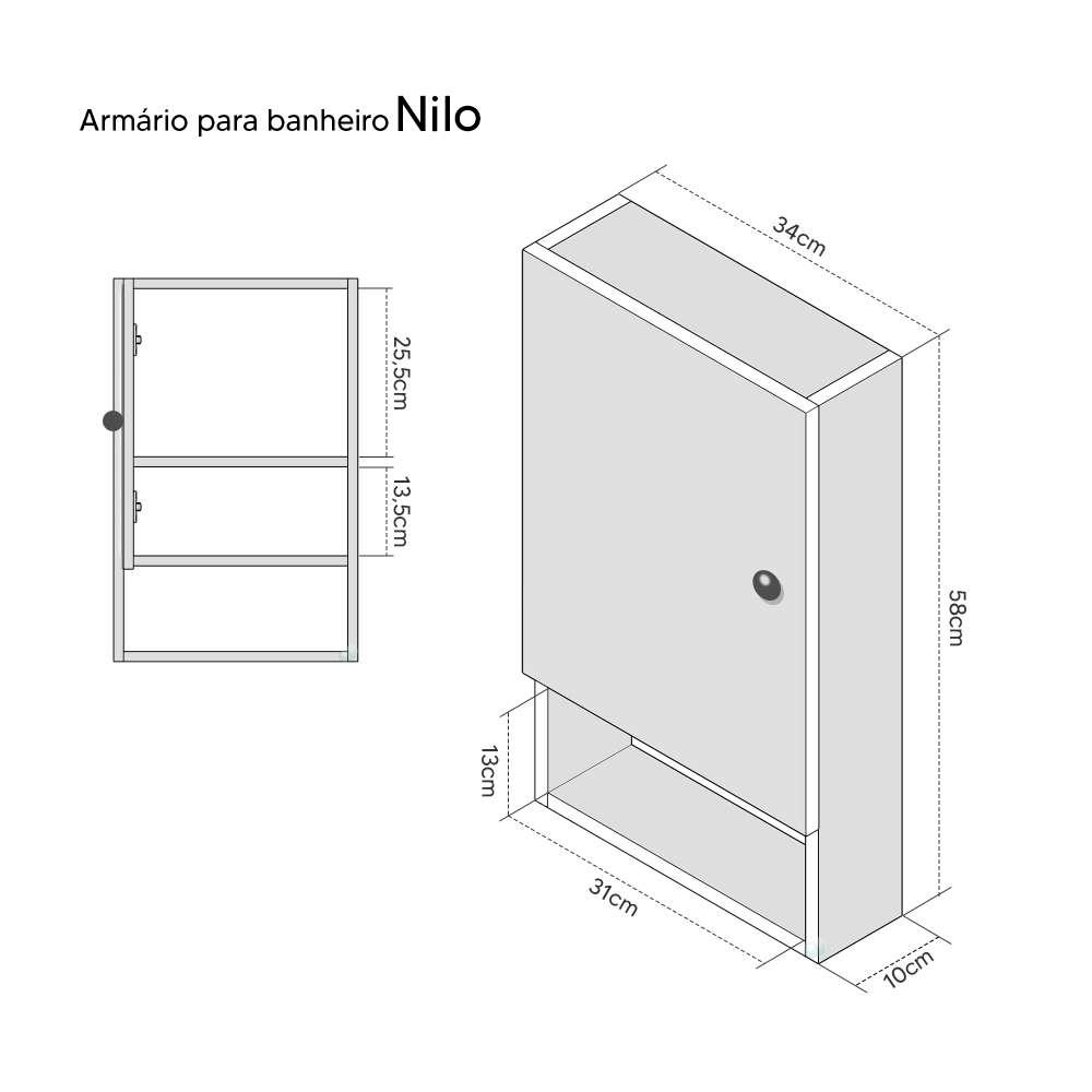 Armário para Banheiro Lavabo Nilo Preto 34cm