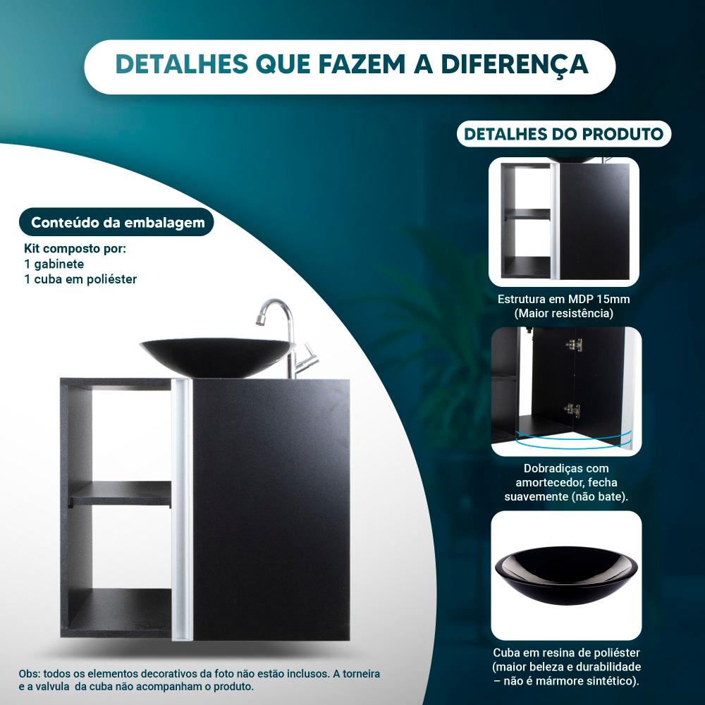 Armário para Banheiro Preto com Cuba Harpia
