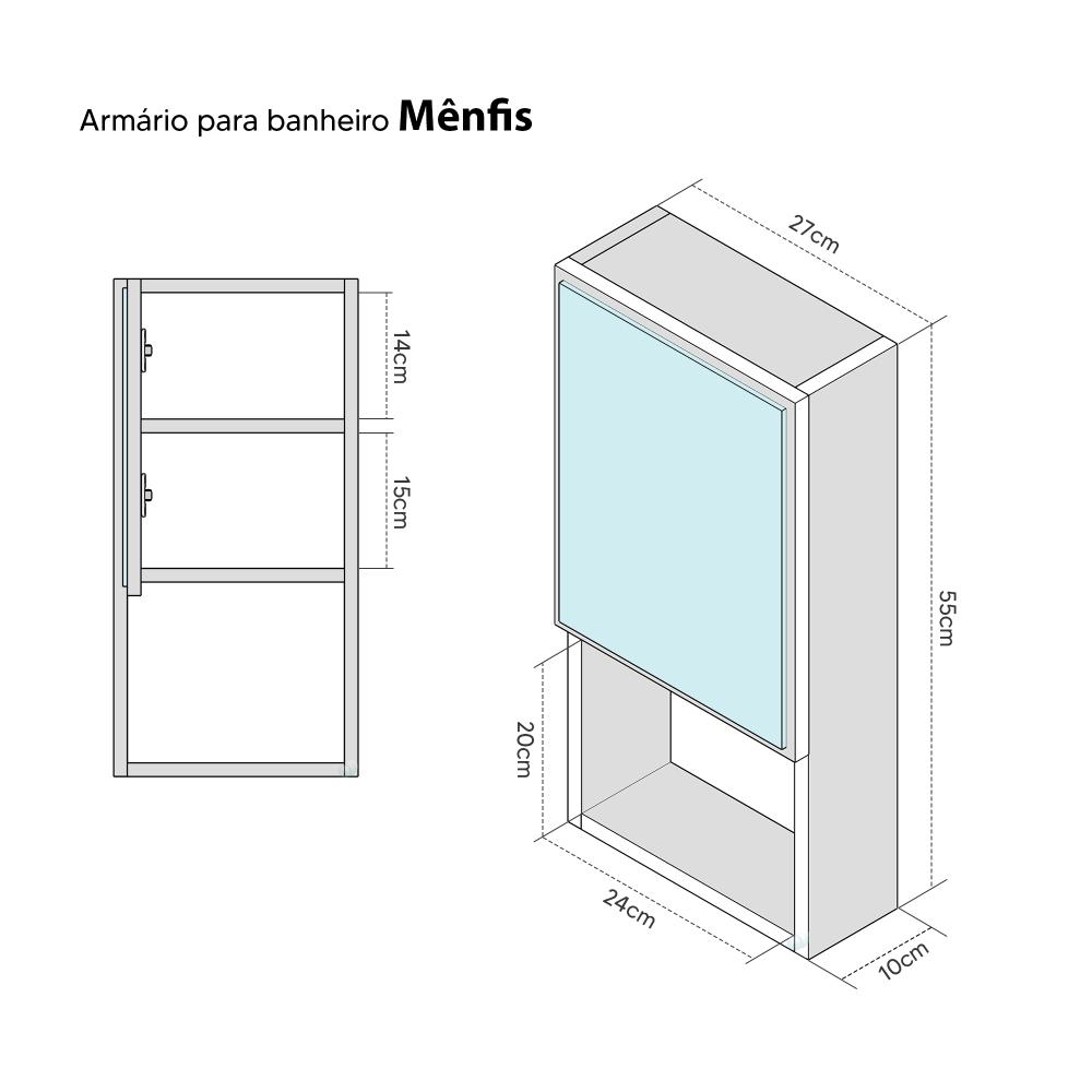 Armário para Banheiro com Espelho Mênfis Branco 27cm
