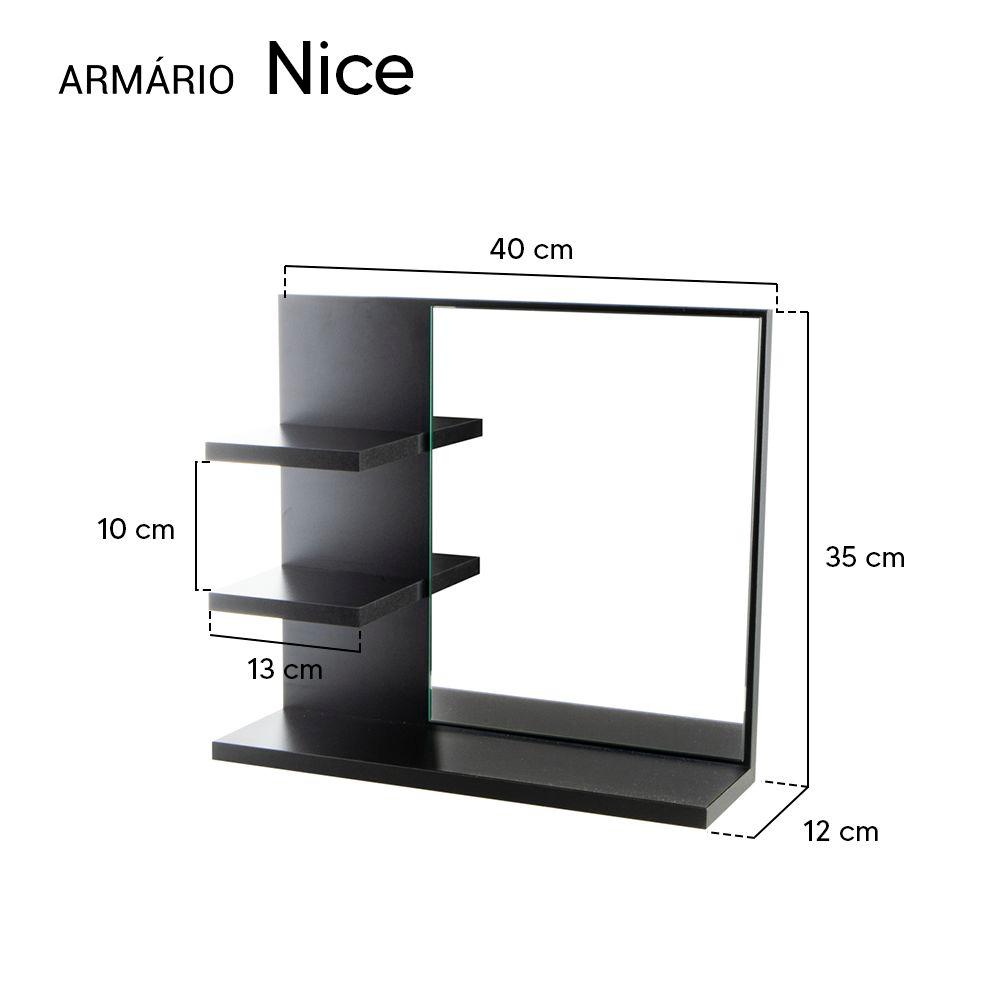 Armário para Banheiro com Espelho Nice Preto 40cm